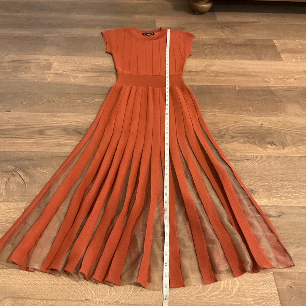 En Saison Brianna cap sleeve rust midi dress with pleated skirt, XS - Picture 9 of 11
